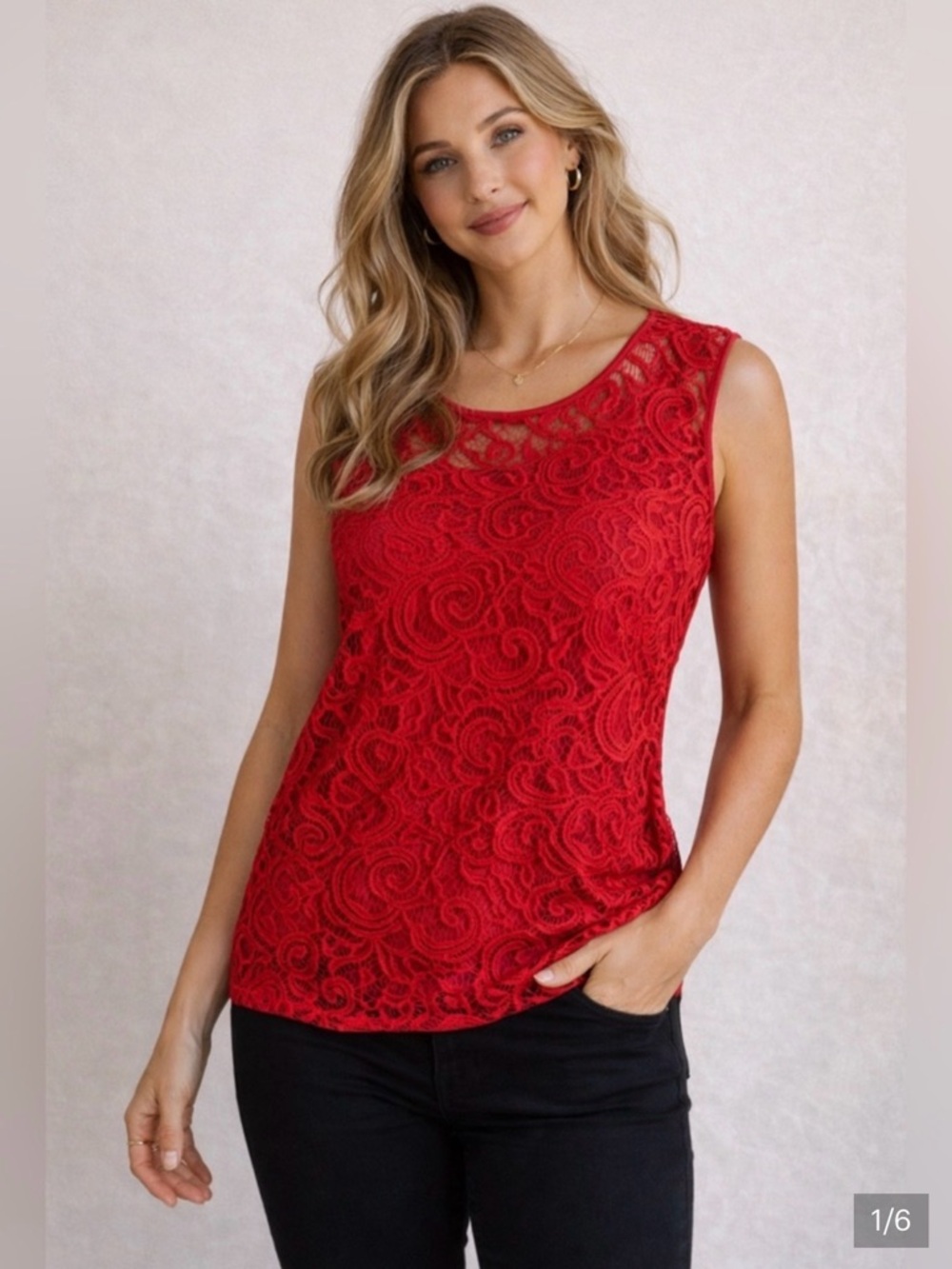 Adrianna Papell Red Lace Sleeveless Top Women’s XL EUC - Picture 3 of 6